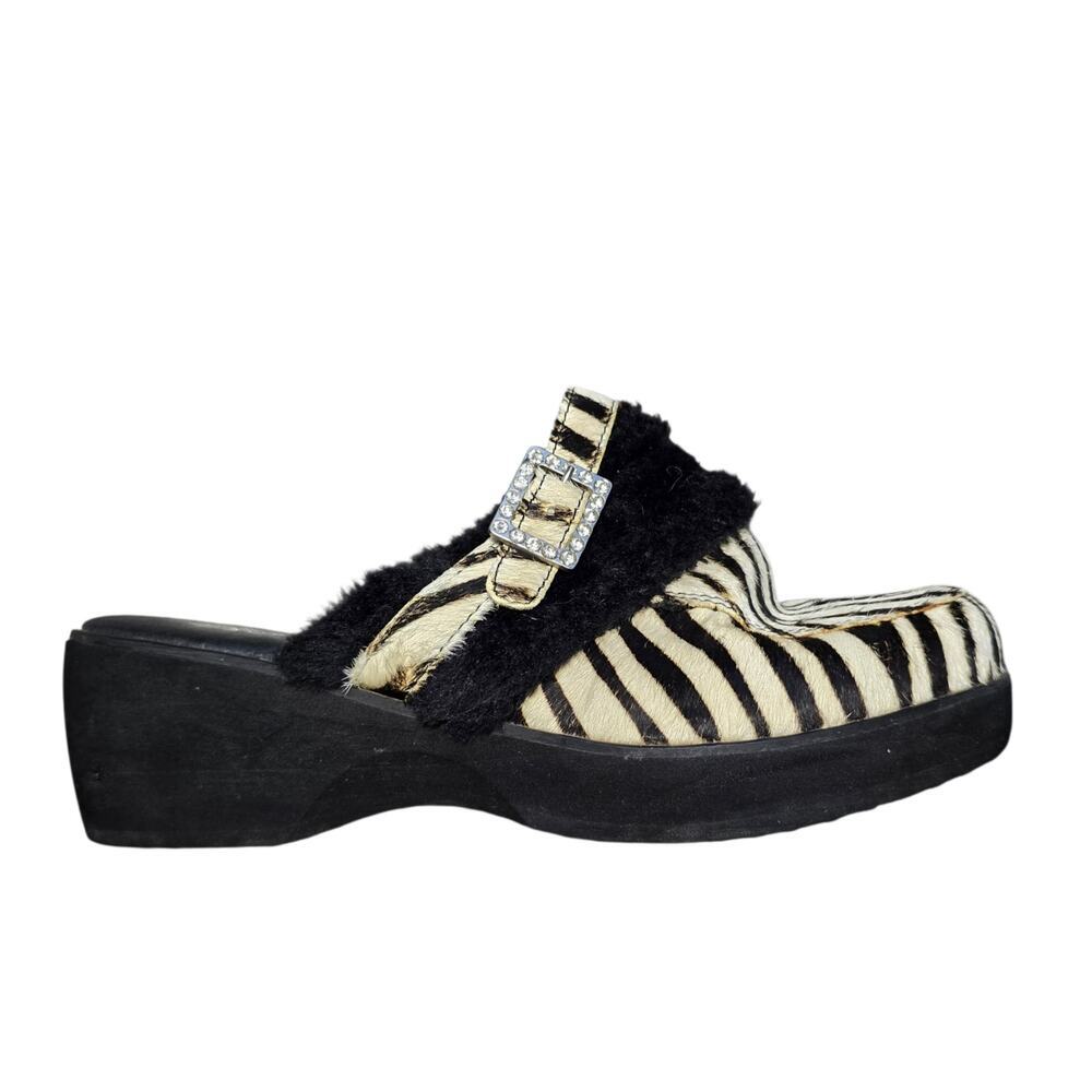 Y2K Yellow Box Leather Clog Mule Slides Black Off-White Women’s 8.5 Zebra 8.5